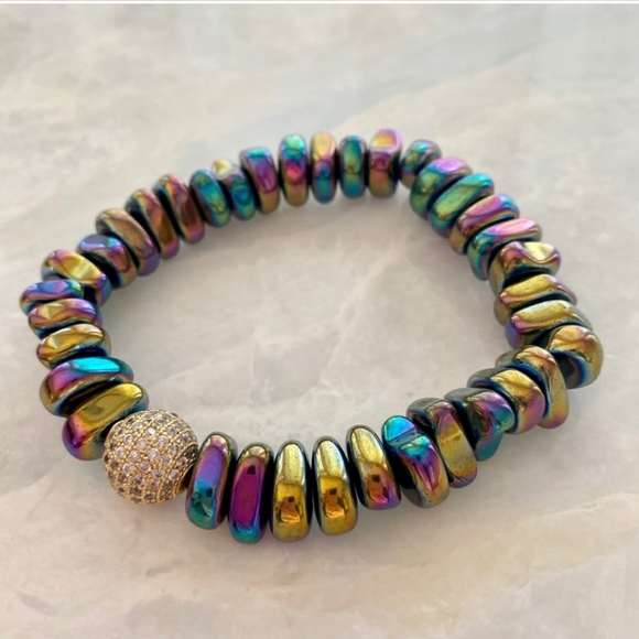 ❤HP! Rainbow Druzy Agate Stackable 4 Bracelet Set - Picture 3 of 5